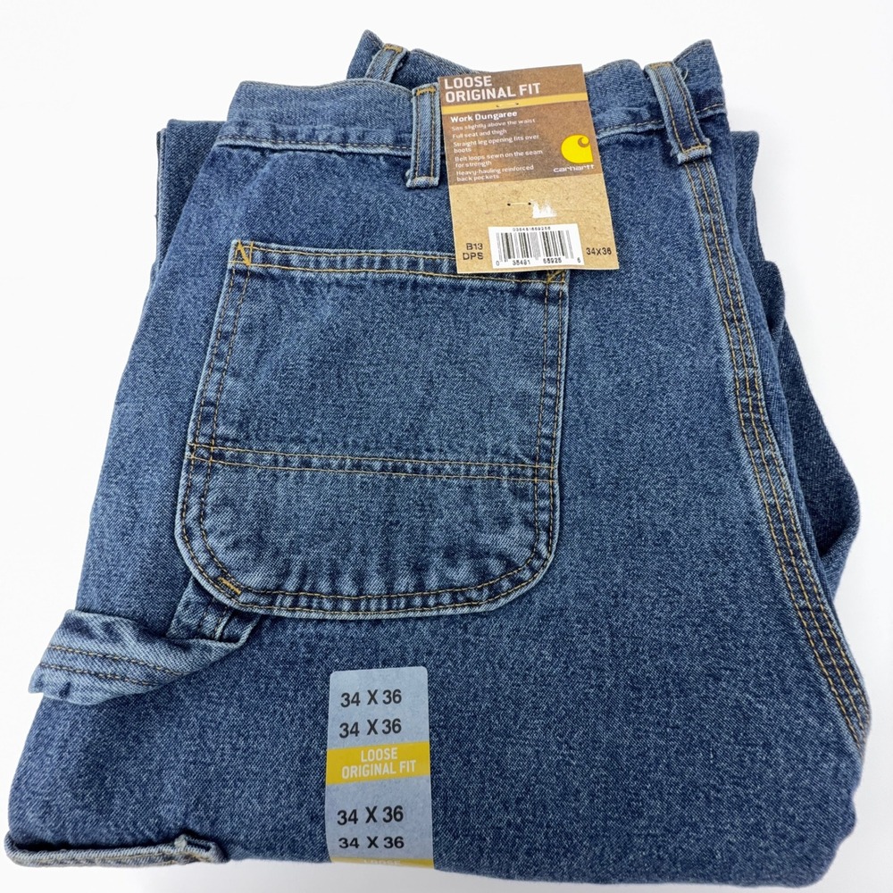 Carhartt Loose Original Fit Work Dungaree Blue Jeans Mens 34x36 B13 DPS NWT NOS